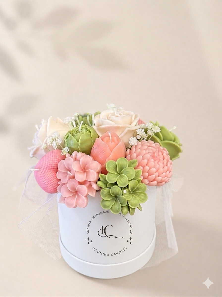 Pastel Pink & Green Bouquet Candle